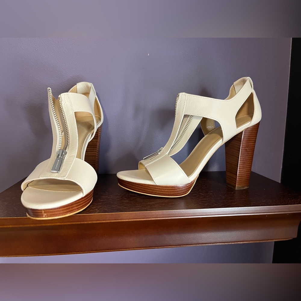 White Michael Kors heels with front zip